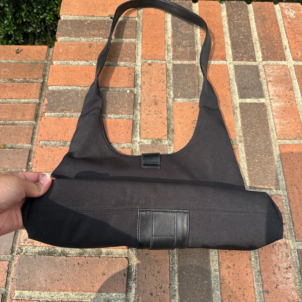 Vintage DKNY Black Canvas & Leather Shoulder Bag | Y2K Logo Hobo Tote - Picture 7 of 10